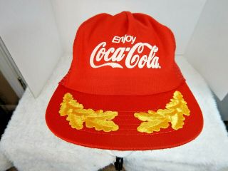 Vintage Enjoy Coca - Cola Classic Red Mesh Snapback Trucker Hat Cap Gold Leaves
