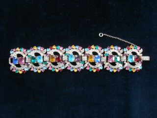 Vintage Signed Joseph Wiesner Multi Color Rhinestones Bracelet Incredible