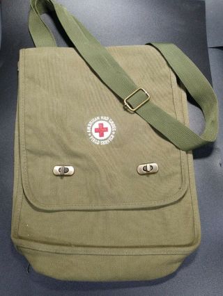 American Red Cross Field Services Green Canvas Crossbody Messenger Bag Satchel