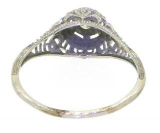 Antique 18K WG 0.  15CT diamond solitaire filigree cocktail ring size 8.  75 3