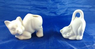 Small Vintage White Ceramic Cat And Bell,  Rear End Up