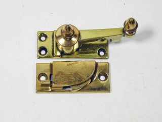 Single Antique Swing Arm Sash Window Lock,  Cast Brass,  Spring Loaded Keeper 2