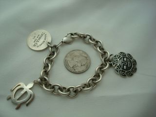 Vintage Tiffany & Co Sterling Silver Round Dog Tag,  Turtle & Sun Charms Bracelet