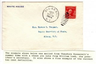 1904 White House Cover W/ Letter Theodore Roosevelt Secretary Oyster Bay Ny