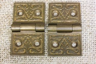 2 Old Hinges Door Interior Shutter Decorated Brass 1 1/4 X 2 1/8 " 1880 Vintage
