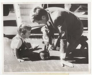 John F.  Kennedy With John Jr.  - Vintage Wire Service Photograph