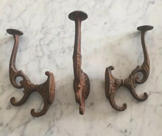 Set Of 3 Vintage Cast Iron Coat Hooks Three Hooks On Each Rustic Farm House