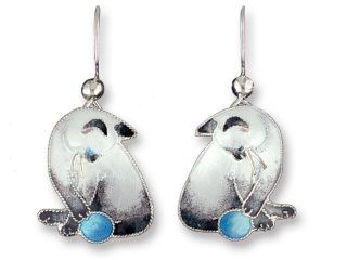 Zarah Enamel Jewelry Sterling Silver Drop Earrings Siamese Cat Yarn Ball