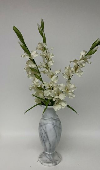 Vintage Classic Alabaster Or Marble Vase Creamy White Gray Stone