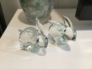 Vintage Small Clear Glass Bunny Rabbit Figurines Pristine