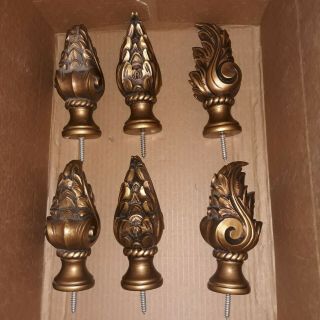Set Of 6 Vintage Gold Painted Wood Finials - Spiral Dragon Fire Eagle Design