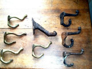 4 Antique Real Coat Hook " Acorn " 1800s Old School (mixed) & 4 Vintage Solid Brass