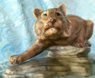 Crouching Cougar Mountain Lion (bob Cat) Figurine 11 "