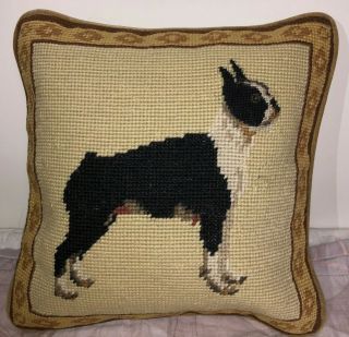 Boston Terrier Dog Wool Needlepoint Pillow 10 " By 10 "