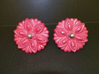 Vintage Victorian Pair (2) Of Glass Curtain Tie Backs Red Painted 3 1/2 "