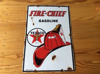 Vintage Fire - Chief Texaco Porcelain Gas And Oil Pump Plate