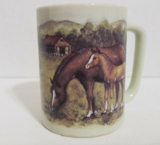 Vintage Otagiri Mother Horse And Foal In Meadow Coffee Tea Mug Cup Made In Japan