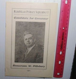 1914 Rosecrans W Pillsbury For Governor Booklet Hampshire Primary