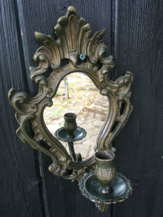 Antique Recoco Style Bronzed Brass Wall Mount Candle Chandelier Sconce Mirror