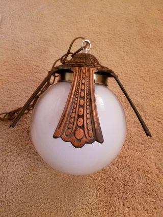 Vintage Brass Or Copper Art Deco Hanging Pendant Globe Light