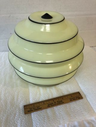 Best Antique Vintage Art Deco Custard Glass Lamp Shade With Ribbed Black Lines