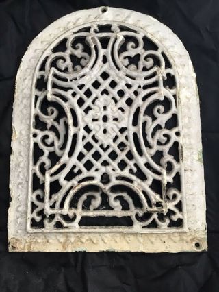 Antique Vintage White Heat Heater Cast Iron Grate Register Victorian Arched Top