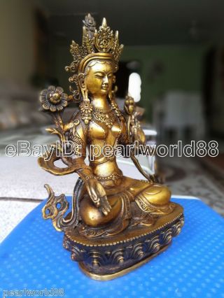 11 " Vintage Gilding Bronze God Buddha Bodhisattva Tara (white) Statue