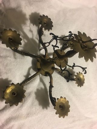 Vtg French Victorian Heavy Solid Brass Chandelier Ceiling 6 Arm No Wires