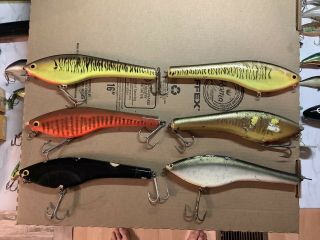 6 - - Bagley B Flat 8 Musky Lures.  Old 1970 