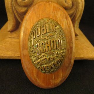 Antique City Of York Public School Brass Doorknob Mounted On Wood Cool