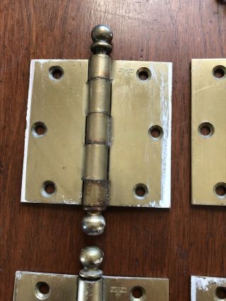 6 Vintage Stanley Sweetheart Brass House Door Hinges Ball Style 2