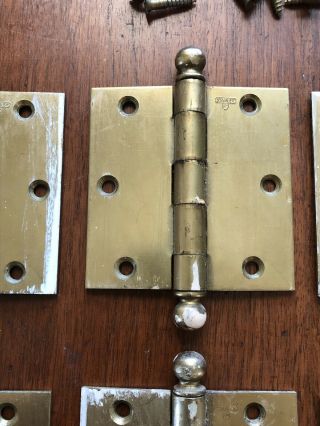 6 Vintage Stanley Sweetheart Brass House Door Hinges Ball Style 3