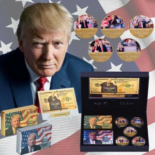 Donald Trump 2020 Gold Coin Bnaknote Poker Keep America Great Gift Box Set