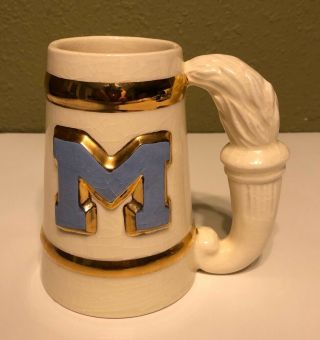 Vintage " University Of Maine " Beer Stein Mug 6 " H.  Raised " M " Gold Trim
