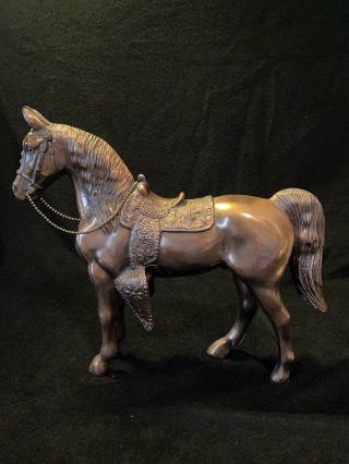 Vintage Cast Metal Copper Tone Molded Stallion Western Horse Sculpture Figurine