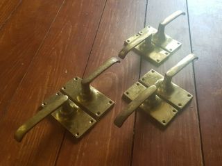 3 Pairs Of Vintage Solid Brass Door Handles