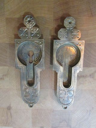 Bronze Brass Solid Cast Pocket Door Pull Set Rare Antique Victorian Eastlake