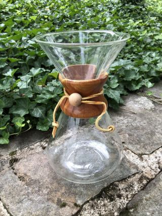 Vintage Chemex Pour Over Coffee Maker Pyrex W/ Wood Collar Green Label Mcm 11 "