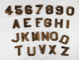 Antique Vintage Primitive Folk Art Wood Cut Out Letters And Numbers