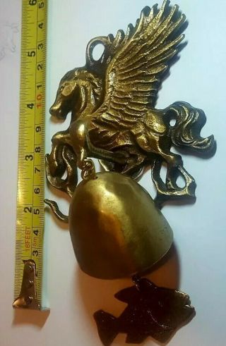 Vintage Brass Wall Mount Bell Pegasus Fish Horse Uiniqe