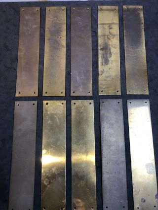 Ten Vintage Solid Brass Door Handle Finger Plates 10.  5”x 2.  25”