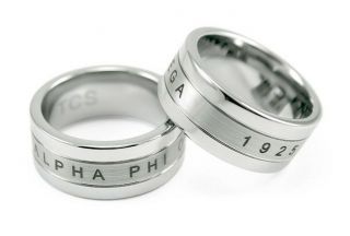Alpha Phi Omega Fraternity Tungsten Ring W/ Brush Finish Center