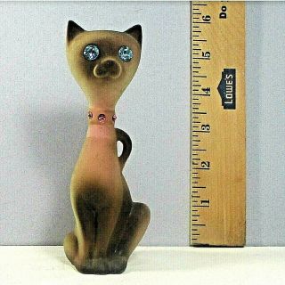 Roselane Usa Cat Figure Statue W Rhinestone Eyes & Collar 5.  8 " Tall Pottery ʱ K2