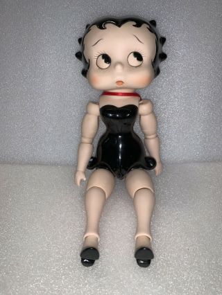 Vintage Betty Boop Movable Jointed Porcelain Doll In Black Dress 11” Tall