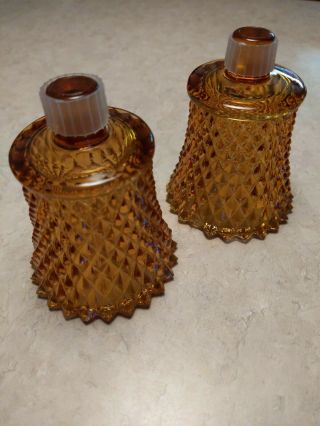 Set Of 2 Home Interiors Amber Diamond Cut Votive Cups Or Candle Holders Vintage
