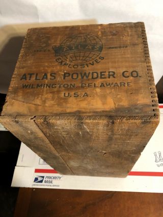 Vintage Atlas Powder Co Explosives Blasting Caps Wooden Box Mining Advertising