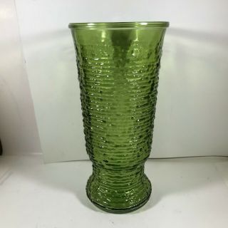 Vintage Napco Green Ripple Glass 9 - 1/2” Vase