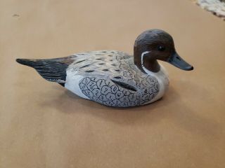 Vtg Wood Duck Decoy Pintail Drake Small Signed S.  Fink 7/22/83 5.  5 " Long