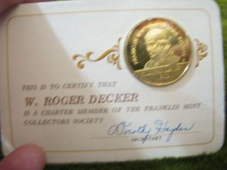 Franklin Coin Gold Tone Of The Collectors Society With Name Of Member On It