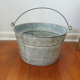 Vintage Large Galvanized Metal Bucket Pail 8.  25 " X14 " With Handle